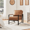 thumbnail image 3 of Alden Design Mid-Century Modern Accent Chair with Metal Frame, Light Brown Faux Leather, 3 of 10