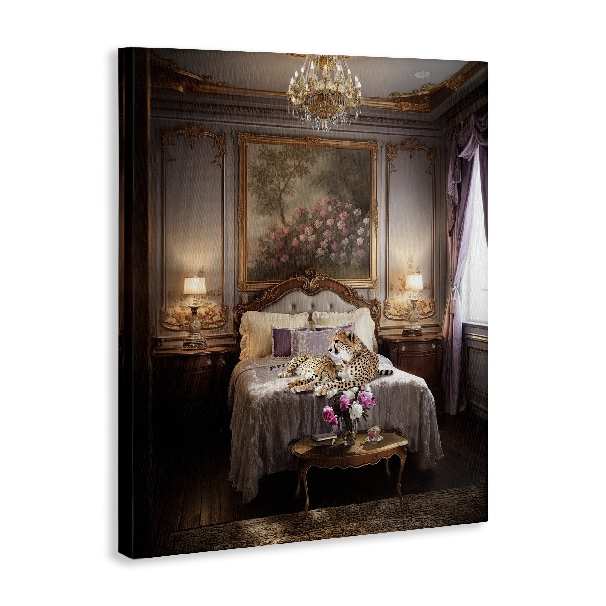 Stupell Industries Cheetah on Regal Bed Animals Painting Wrapped Canvas Art Print Wall Art, 16 x 20