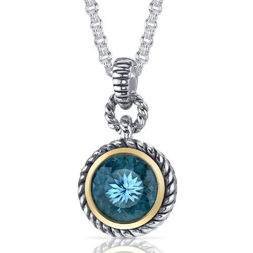 4.5 ct Round Swiss Blue Topaz Pendant Necklace in Sterling Silver, 18 ...