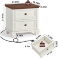 thumbnail image 2 of Farmhouse Nightstand Set of 2, Rustic Low Nightstands with 2 Drawers & Charging Station, Vintage Night Stands with 4 Square Solid Wood Legs, Small Dresser for Bedroom, Home, White, 2 of 16