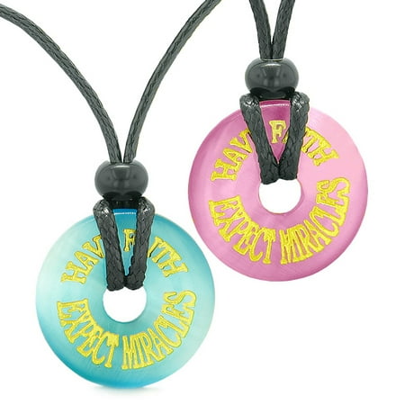 Amulets Have Faith Expect Miracles Love Couples Best Friends Sky Blue Pink Simulated Cats Eye
