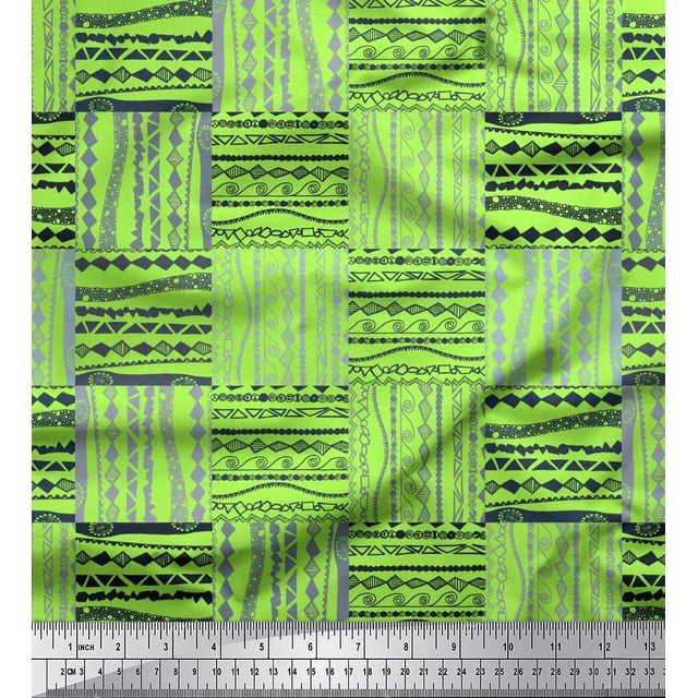 Soimoi Green Poly Georgette Fabric Geometric African Fabric Prints By Yard 52 Inch Wide