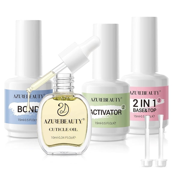 AZUREBEAUTY Dip Liquid Set, 15ml Base & Top Coat with Activator, Bond, Nail Repair & Cuticle Care Oil, No Lamp Needed.