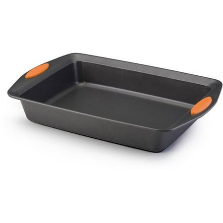 Rachael Ray Yum-o! Nonstick Bakeware 9-Inch by 13-Inch Oven Lovin’ Rectangle Cake Pan, Gray with Orange Handles