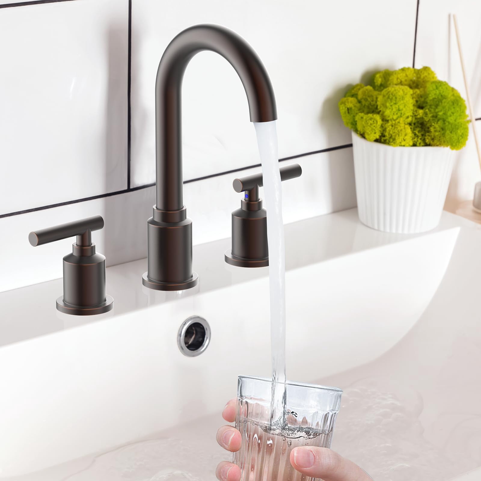 Bathroom Faucets for Sink 3 Hole, 8 Inch Bathroom Sink Faucet with Pop-up Drain and Supply Lines, Widespread Faucet for Vanity RV Farmhouse