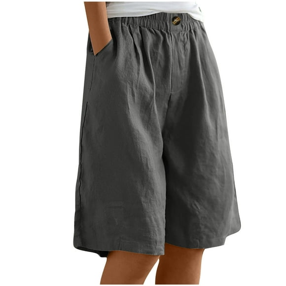 cfhntfmh Cotton Linen Shorts for Women Loose Knee Length Solid Shorts Casual Wide Leg Summer Beach Short Pants
