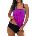 thumbnail image 1 of Womens Blouson Striped Printed Strappy T-Back Push Up Tankini Top with Shorts - ROSE, 1 of 7