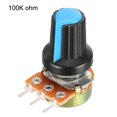 thumbnail image 2 of Uxcell 100K Variable Resistors Single Turn Rotary Carbon Film Taper Potentiometer 6packs, 2 of 5