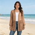 thumbnail image 4 of Women's Open Front Chiffon Cardigan Long Sleeve Elastic Cuff Casual Lightweight Cover up with Pockets for Summer Beach Vacation Khaki M, 4 of 6