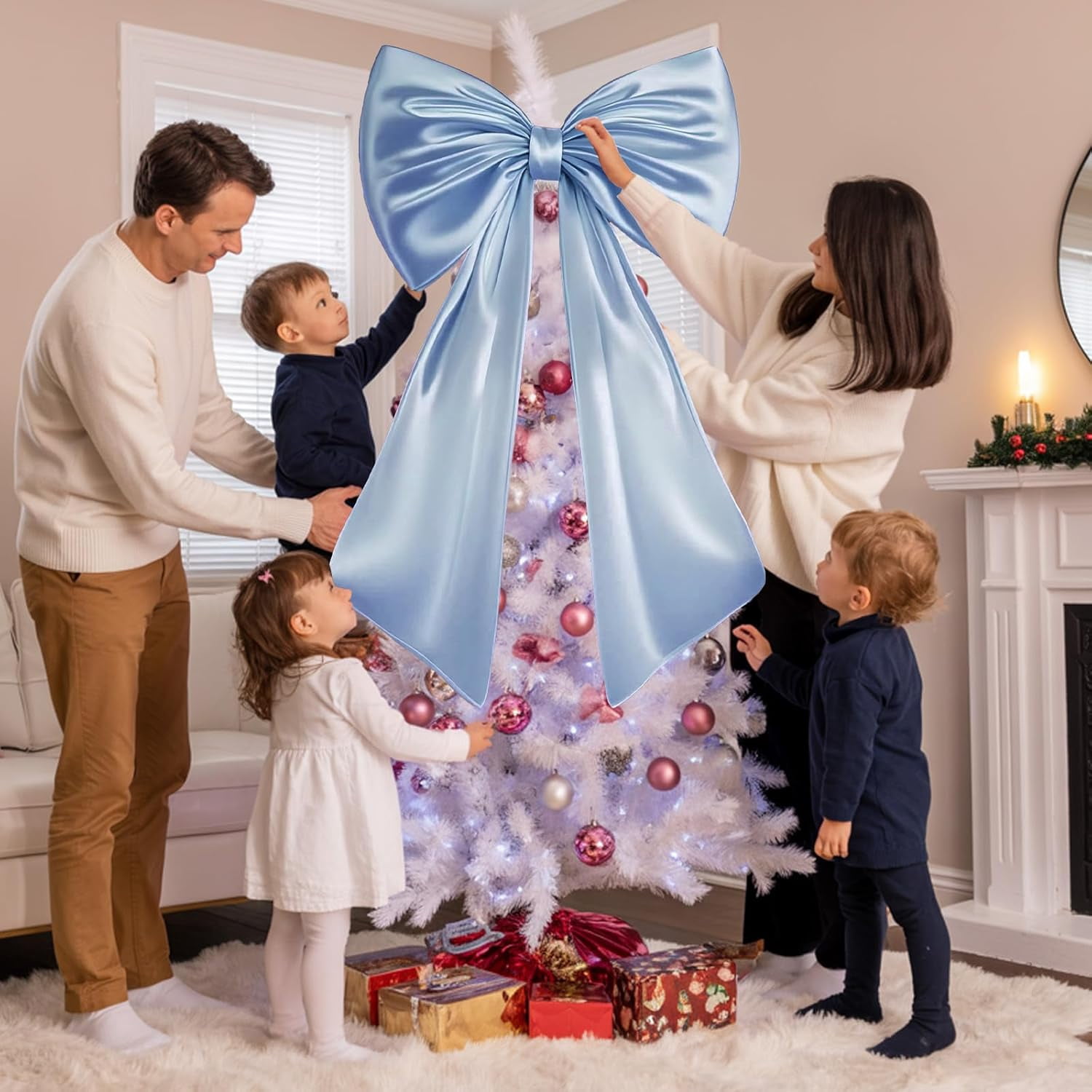 Big Blue Bow Room Decor 40x24 in Large Baby Blue Coquette Decorations for Party, Giant Ribbon Tie as Something Blue for The Bride on Wedding Backdrop Wall Decor (Internal Stability Layer)