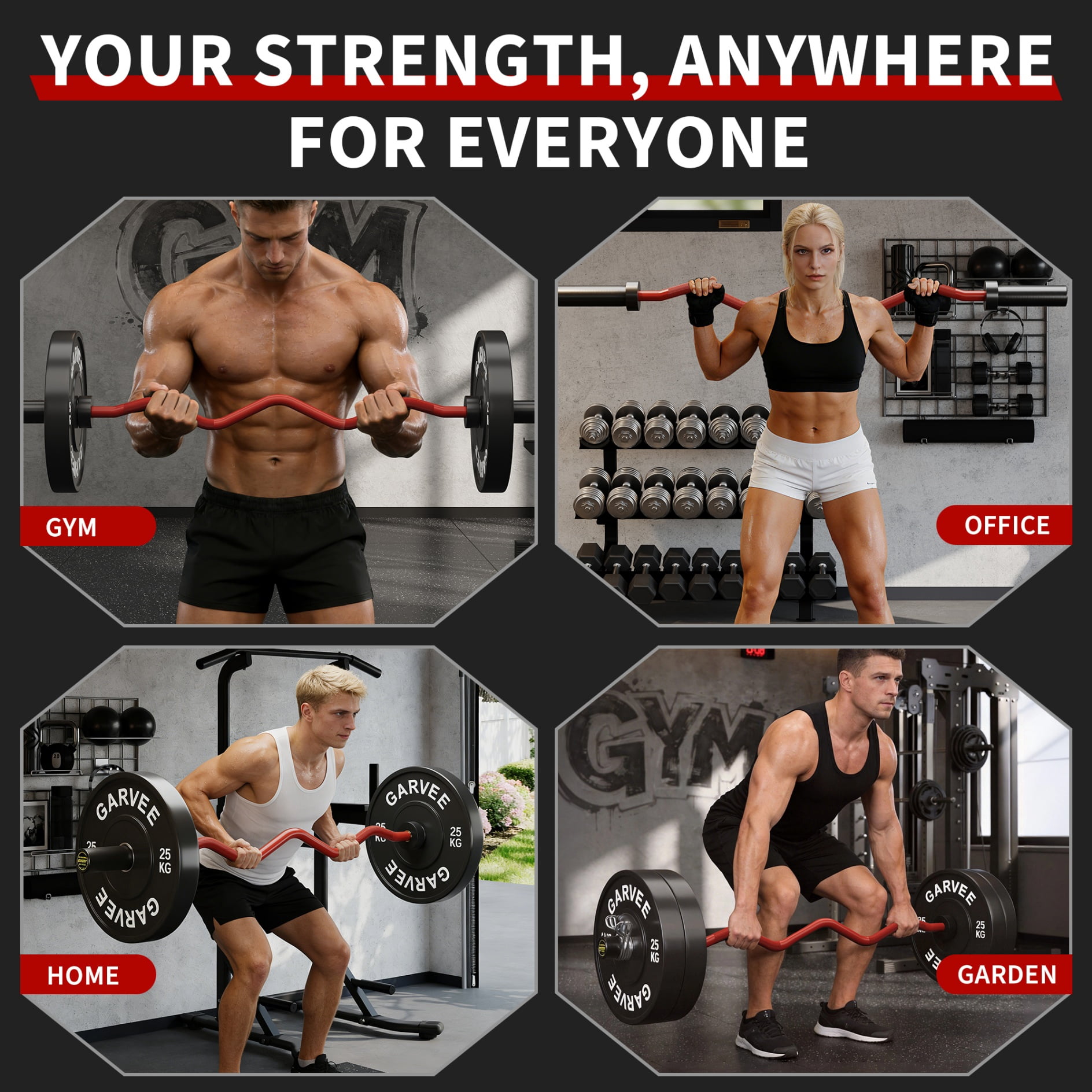 GARVEE 47" Olympic EZ Curl Weight Bar,Non-Slip,700 lb Capacity,Red Barbrll for Strength Training,1-Count
