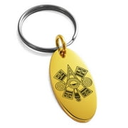 Stainless Steel Aztec Ollin Third Eye Rune Engraved Small Oval Charm Keychain Keyring