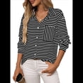 thumbnail image 3 of Camisas de Mujer con Botones, Blusas Clásicas A Rayas de Larga con Cuello y Bolsillo para Oficina. Negro XL, 3 of 9