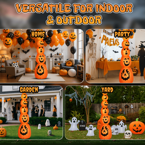 Alvantor 9 Ft Stacked Pumpkins Halloween Inflatable with 6 Warm White LED Lights, Orange