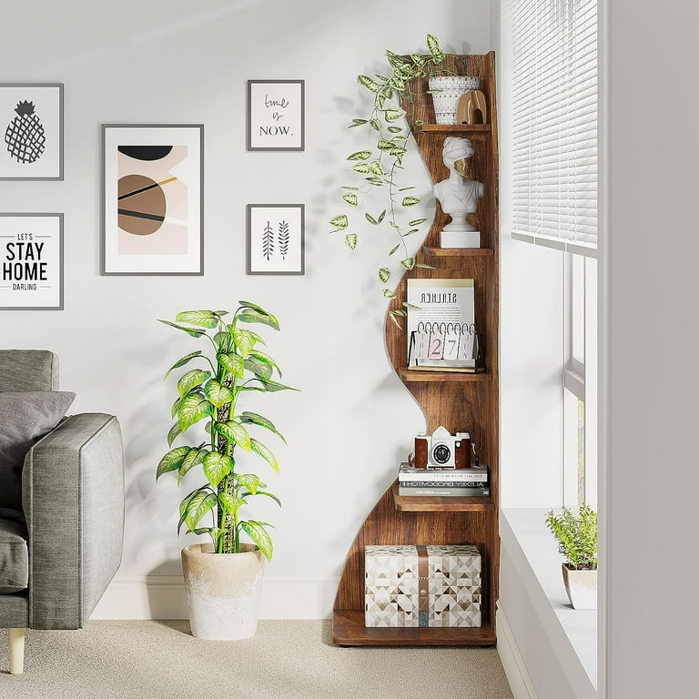 Tribesigns Corner Shelf, Rustic 5-Tier Wall Corner Bookshelf Tribesigns Corner Shelf, Rustic 5-Tier Wall Corner Bookshelf