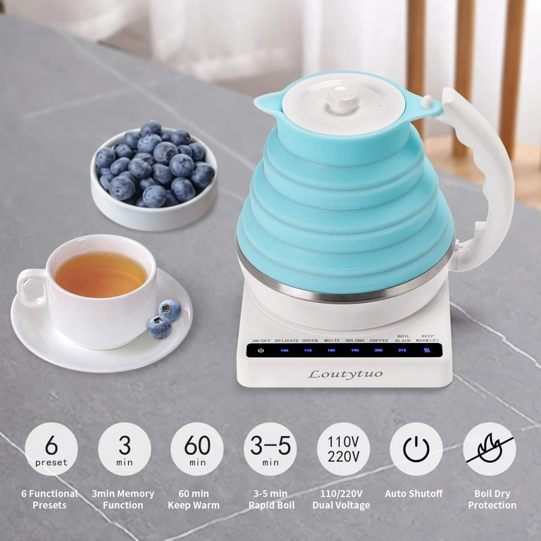 T-magitic Travel Foldable Electric Kettle, Collapsible Electric Kettle Food Grade Silicone Small Electric Kettle Boiling water,Dual Voltag