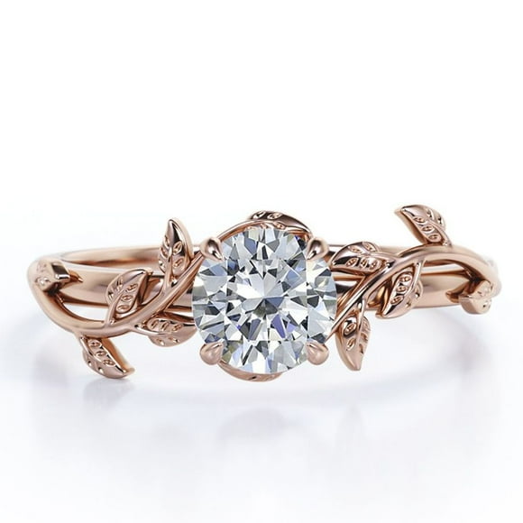 Anillo de compromiso bohemio JeenMata de moissanita de corte redondo de 1 quilate - Anillo de promesa vintage de moissanita - Chapado en oro rosa