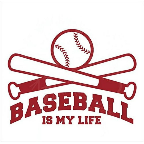 Baseball is My Life Wall Decals with Bat, Ball Art Vinyl Stickers for Boys Cool Room Decor, Red, 23x17-Inch
