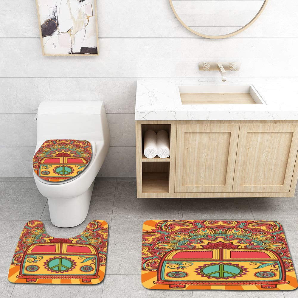 Van Gogh Painting Bathroom Non-slip Toilet Lid Seat Cover Contour Rug Mat Set 