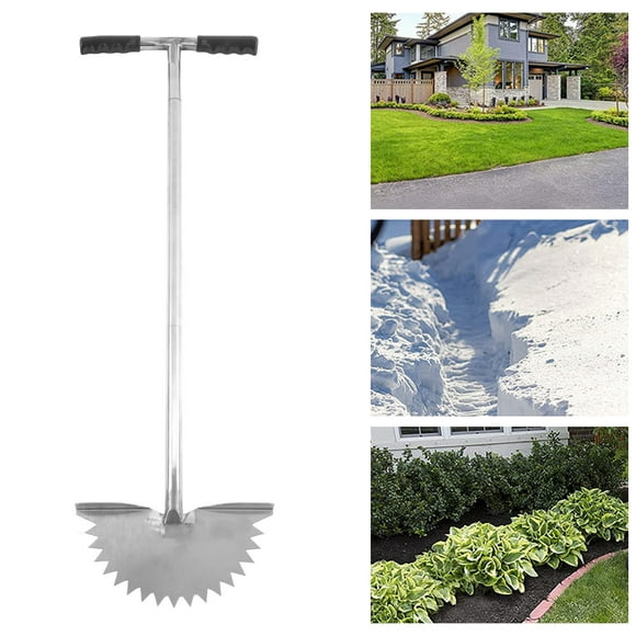 Lawn Edger, Stainless Steel Long Handle Manual Edger Saw Tooth Blade Polished for Driveways