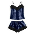 thumbnail image 5 of Women Pajama Sets Casual Camisole Top And Shorts Lace Trimmed Fall Fashion,Blue,XL, 5 of 5