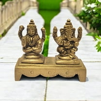 Diwali Gift Brass Maa Lakshmi (Laxmi) Ji And Ganesh Ji Statue Hindu God Religious Sculpture Idol 2.5 in