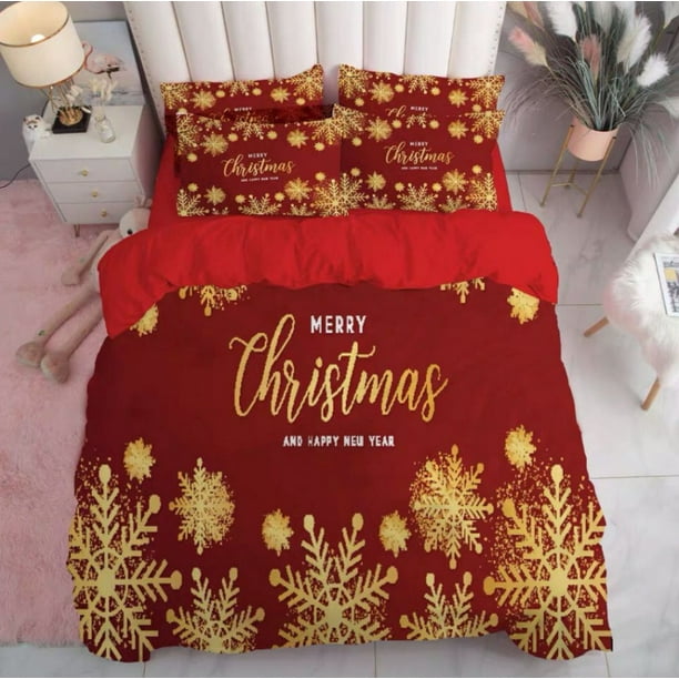 Christmas Santa Claus Snowman Reindeer Print Bedding Bed Set King Queen