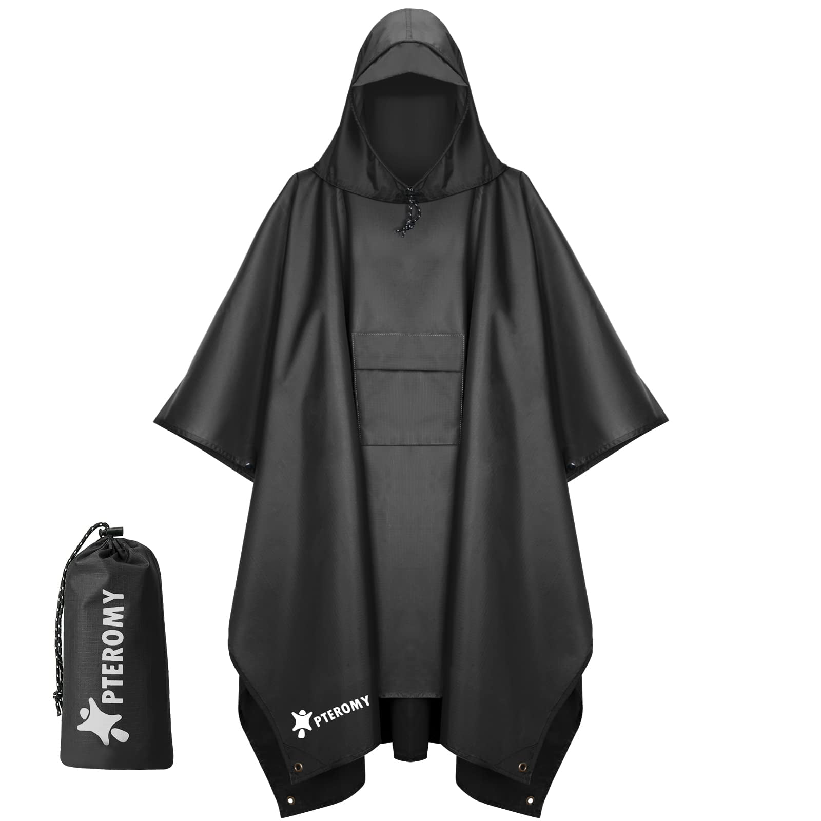 PTEROMY Hooded Rain Poncho for Adult with Pocket, Waterproof