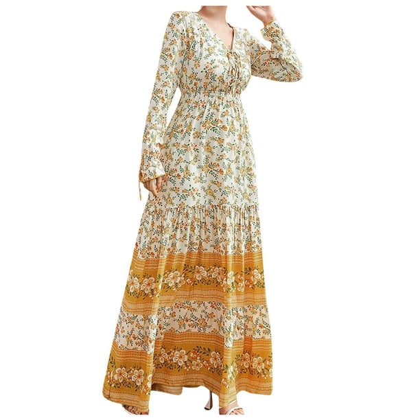 Lolmot Women Fashion Comfortable Winter Casual Floral Print Long Sleeve VNeck Dress Walmart.ca
