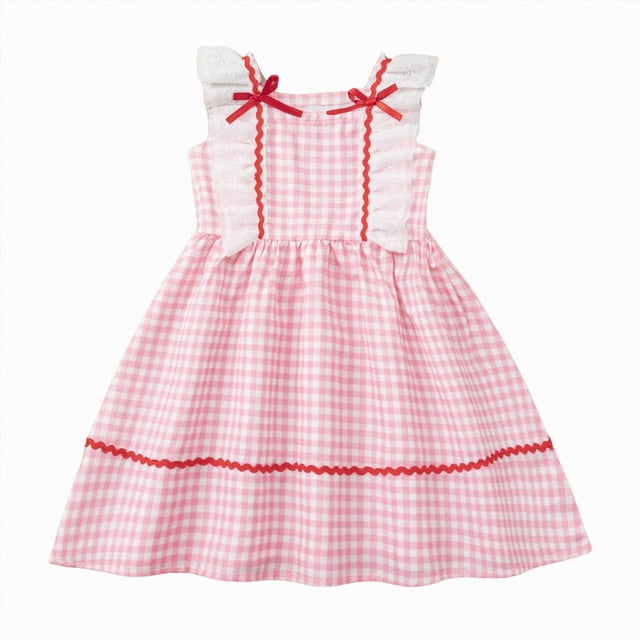 gdxvjhbj Robes Filles Fête Robe d'Été Fille Encolure Carrée Manches Courtes Taille Croisée Décontractée Ligne A Mini Robe Taille 9-10 (Rose, 9-10 Ans)
