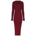 thumbnail image 3 of Vestido ajustado con cuello en V Color sólido Mujer Estilo elegante Traje diario Ygjytge Vino rojo T XL para Mujer, 3 of 9