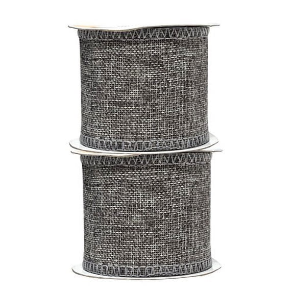 Gray Burlap Ribbon 3 Inch 2 Rolls 20 Yards Unwired Rustic Jute Ribbon for Crafts, Mason Jars, Weddings, Party Decoration; by Mandala Crafts