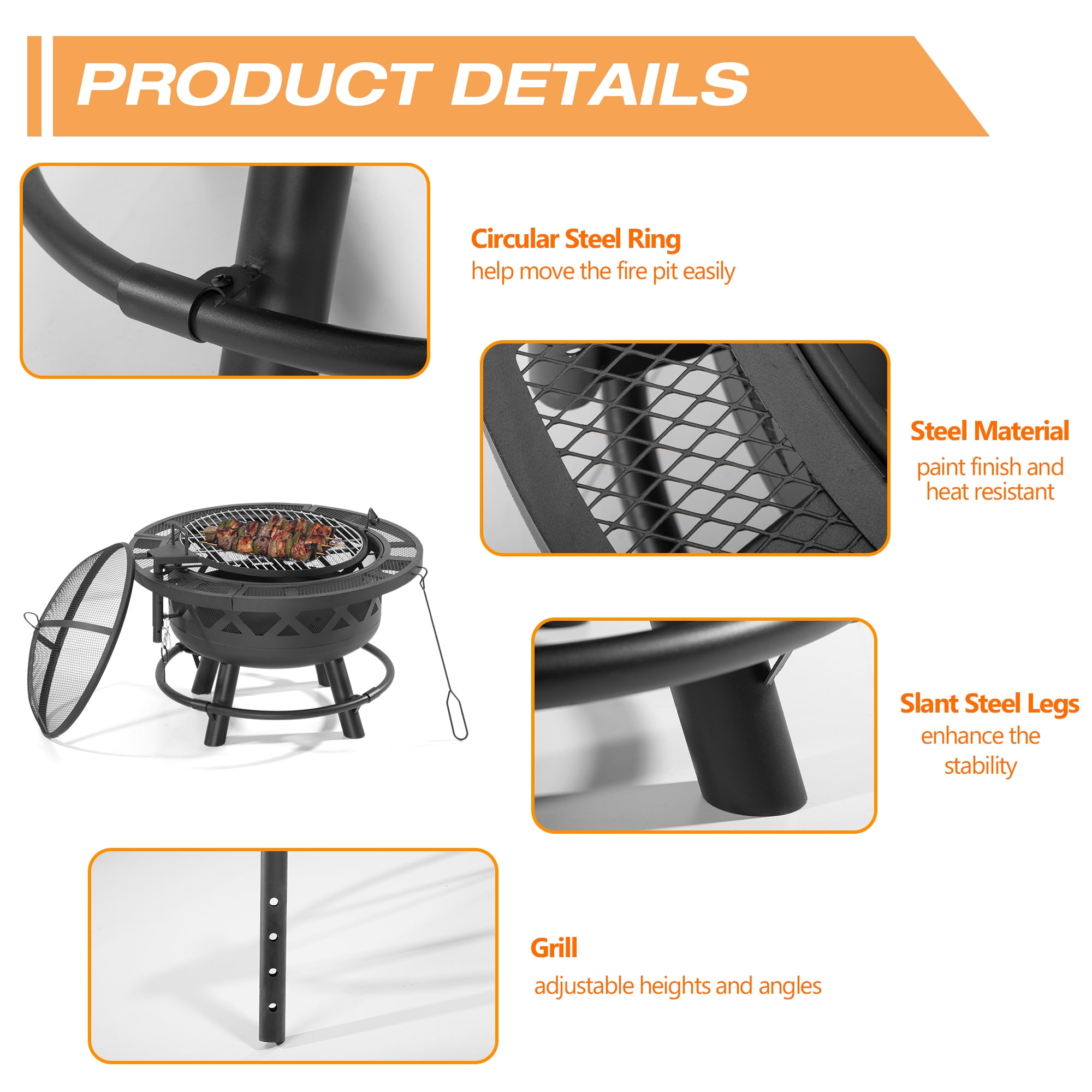 MeetLeisure Fire Pit with Table-Free Combination