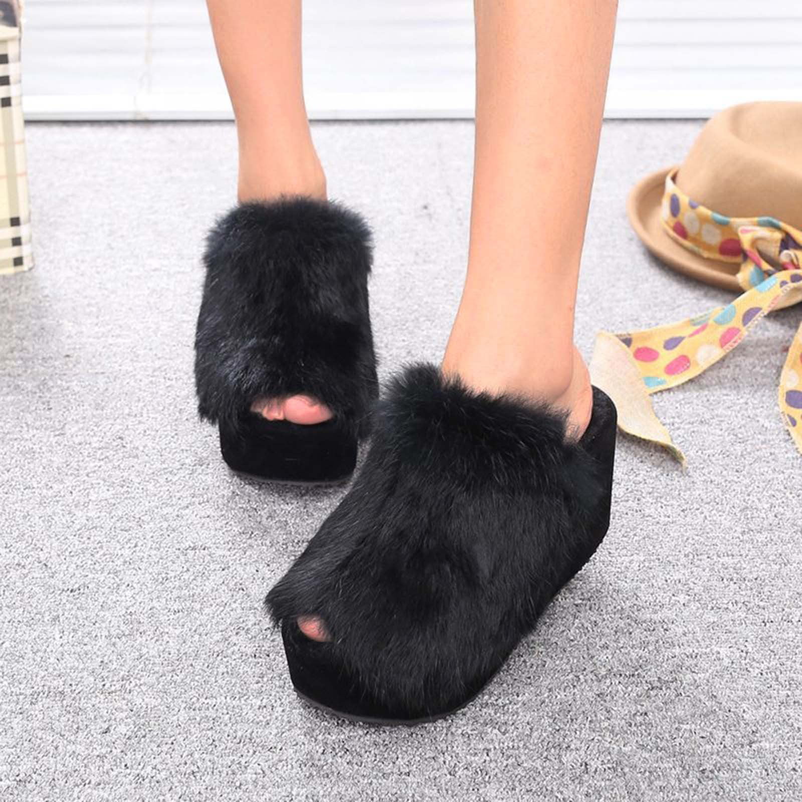Medcursor Women Shoes Fashion Women's Casual Breathable Outdoor Wedges Pure Color Thick-soled Hair Slippers - Walmart.com