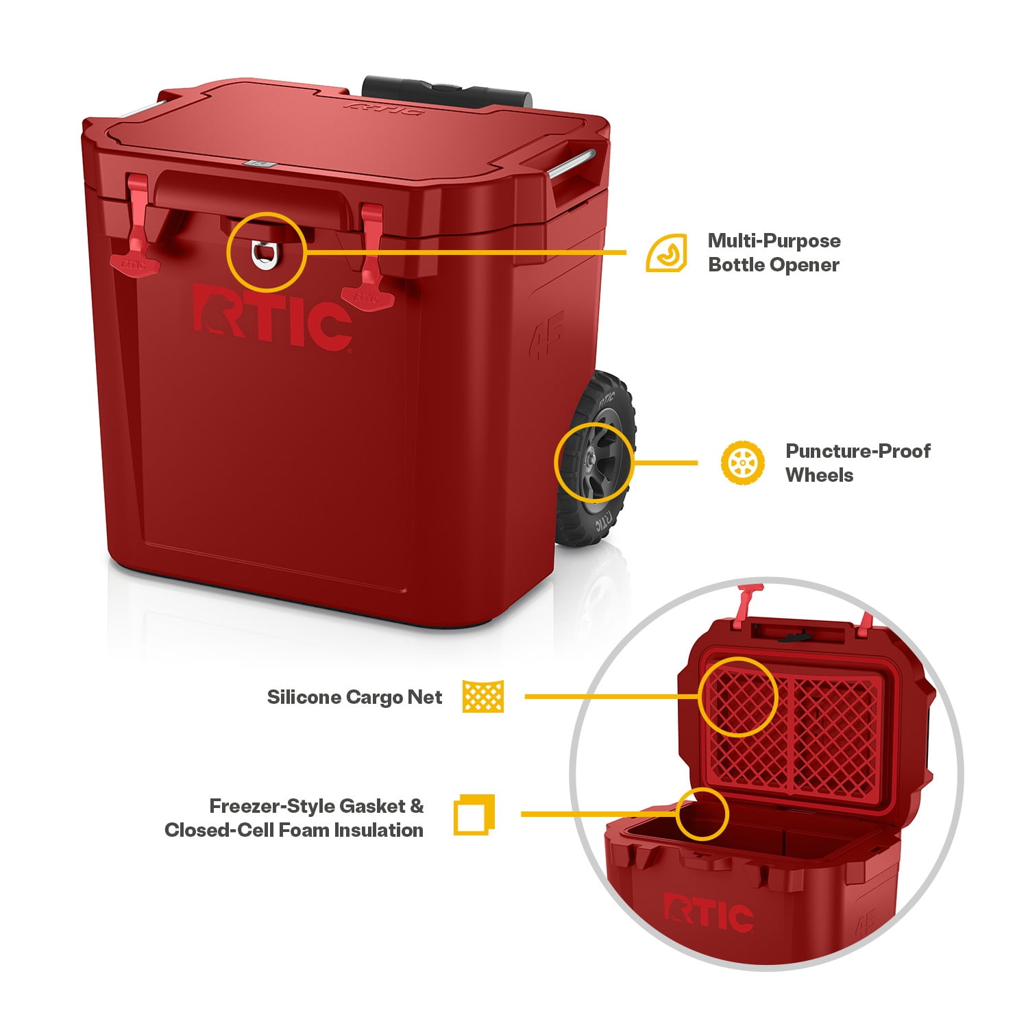 RTIC 45 QT Ultra-Tough Wheeled Hard-Sided Ice Chest Cooler, Fits 60 Cans, Black Cherry
