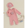 thumbnail image 3 of LMLYSoH Baby Girls Autumn Clothes Set Long Sleeve 3D Flower Solid Color Romper + Hat Infant 2Pcs Cute O Neck Outfits, 3 of 9