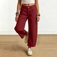 thumbnail image 6 of Women's High Waist Twill Barrel Pants Vintage Wide Leg Cropped Trousers with Pockets Loose Fit Work office Casual Pants Streetwear Wine, 6 of 7