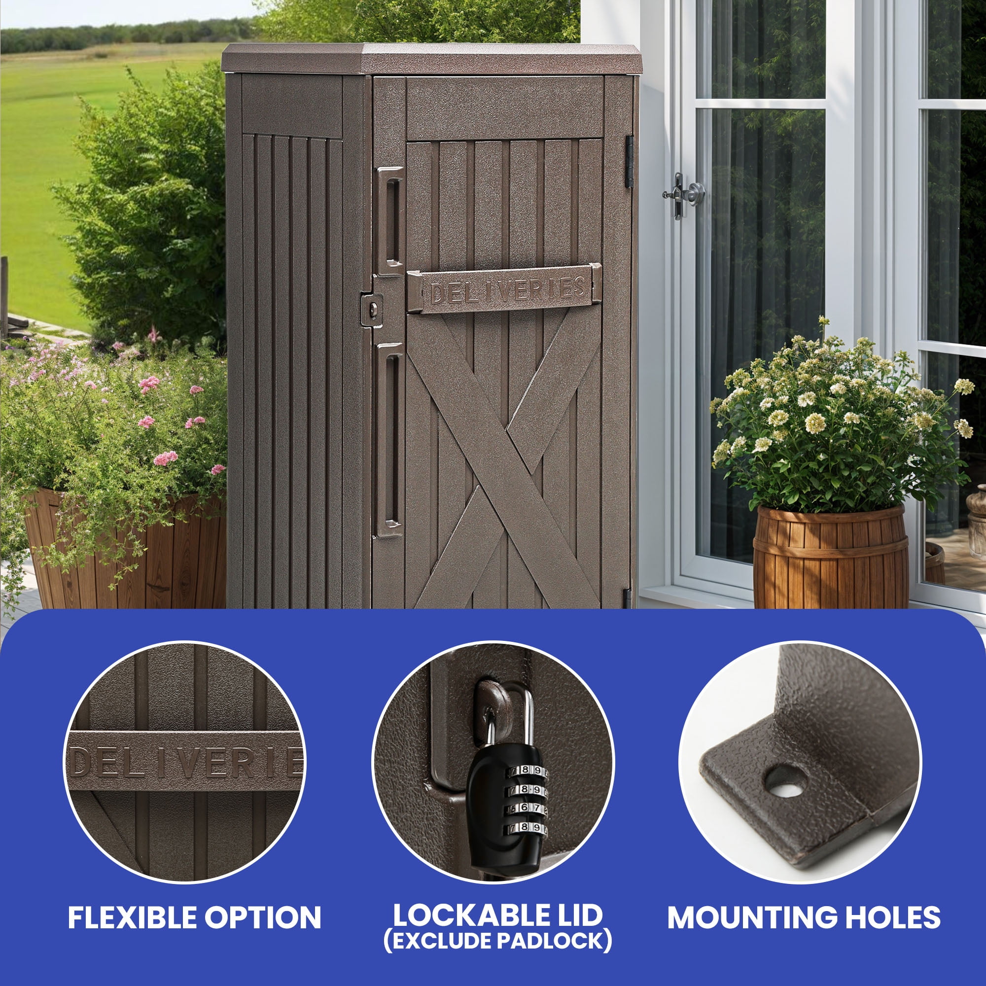 ModFusion Secure Outdoor Resin Mailbox & Storage Box - Brown, 60 Gallons