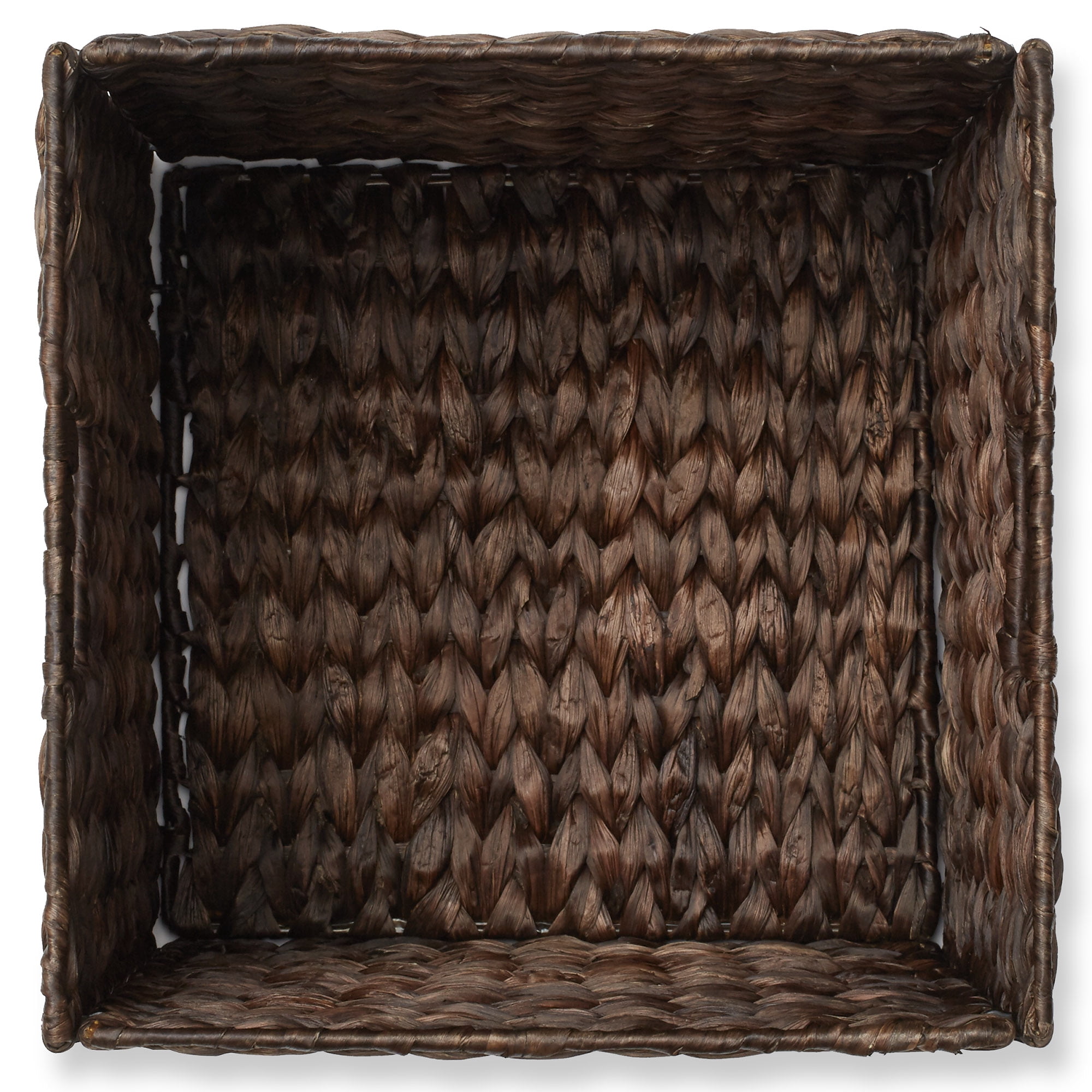 Casafield 13" x 13" Water Hyacinth Storage Baskets, Espresso - Set of 2 Collapsible Cube Organizers, Woven Bins for Bathroom, Bedroom, Laundry, Pantry, Shelves