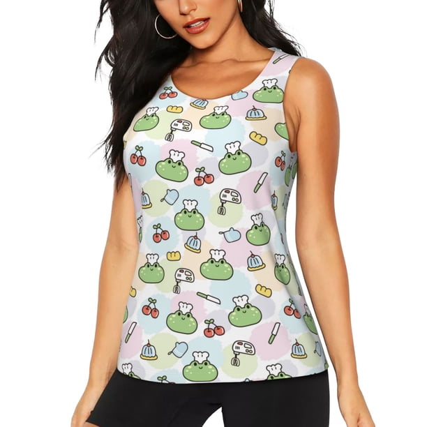 Fotbe Frog Wear Chef Hat Blusas Sin Mangas para Mujer – Estilo Casual, Corte Suelto, Slim-Fit, Cuello Redondo Deportivo, Tops de Verano para Gimnasio y Yoga-X-Large