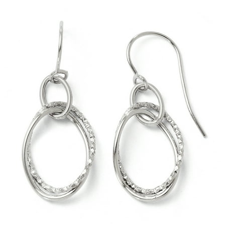 14K White Gold Polished & Textured Shepherd Hook Earrings