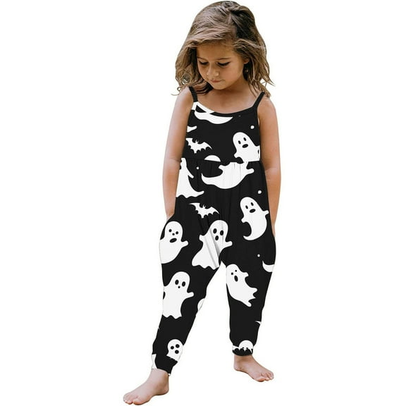 Fjofpr Toddler Girl Clothes under $5 Jumpsuit for Girls 24 Months Rompers for Girls 2T Halloween Toddler Girls Kids Printing Jumpsuit Playsuit Strap Romper Outfits Clothes (1-6Years)