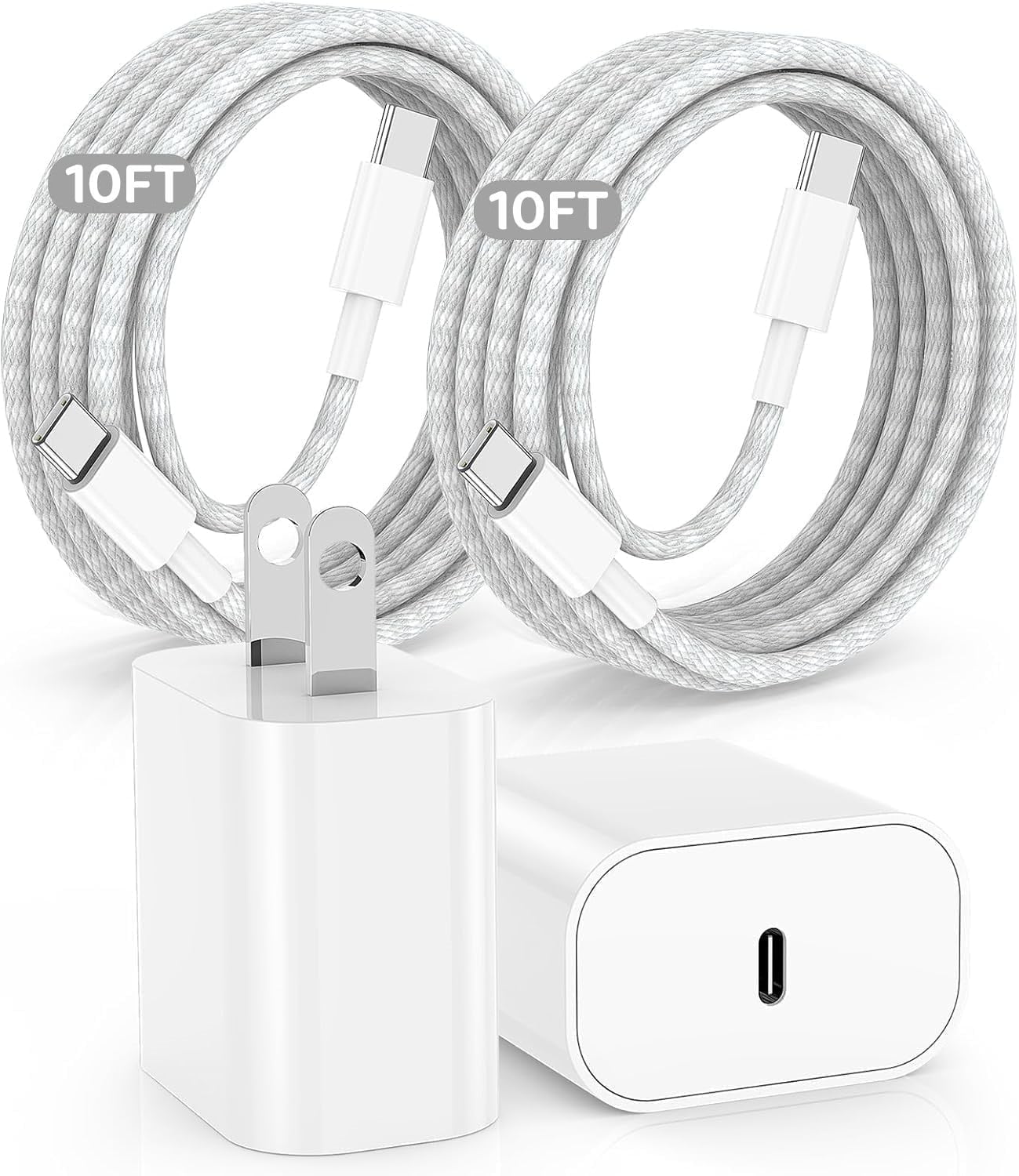 i Phone 17 16 15 USB C Charger,2Pack 20W Fast Charging Block and 10FT Type C to C Cable Cord Long Compatible with iPhone 17/16/15 Plus/15 Pro Max,Wall Plug Power Adapter Cube Brick Case