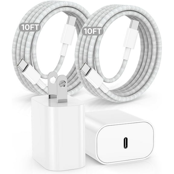 i Phone 17 16 15 USB C Charger,2Pack 20W Fast Charging Block and 10FT Type C to C Cable Cord Long Compatible with iPhone 17/16/15 Plus/15 Pro Max,Wall Plug Power Adapter Cube Brick Case