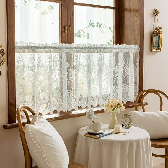 Sunyuer Lace Sheer Curtains for Livng Room Luxury Vintage Floral Lace Curtains for Bedroom Room Divider Closet Door Curtains Rod Pocket,White (1 Panel)