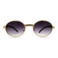 thumbnail image 2 of Heavy Rhinestone Trim OG Rapper Woodgrain Arm Oval Sunglasses Gold Brown Smoke, 2 of 4