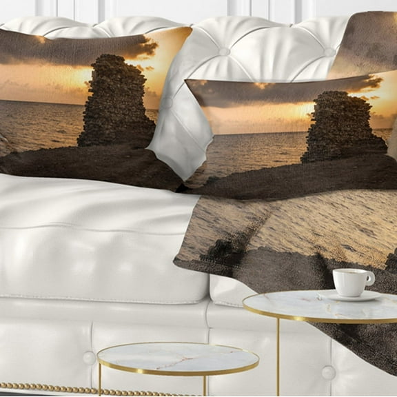 Designart African Ruins at Sunset Seashore - Seashore Throw Pillow - 12x20
