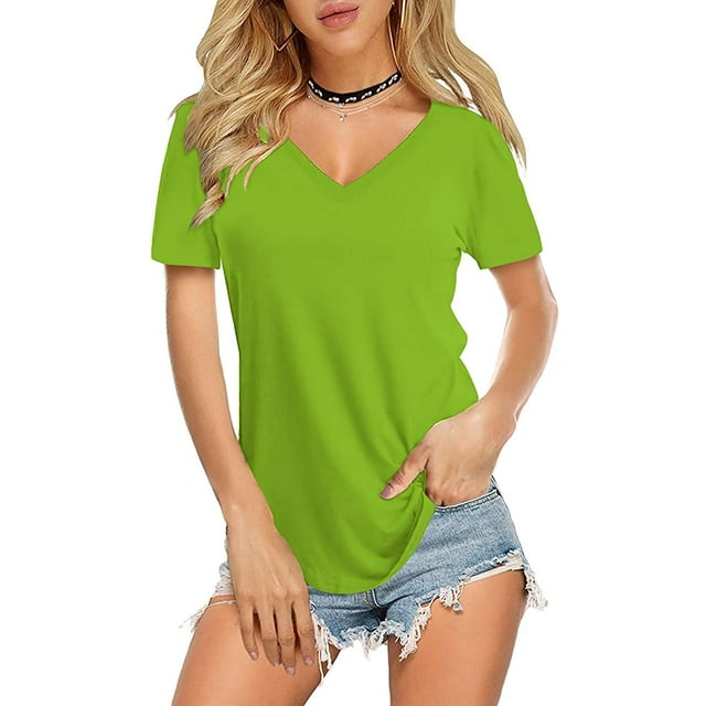 Womens V Neck Long/Short Sleeve T Shirts Basic Tee Tops