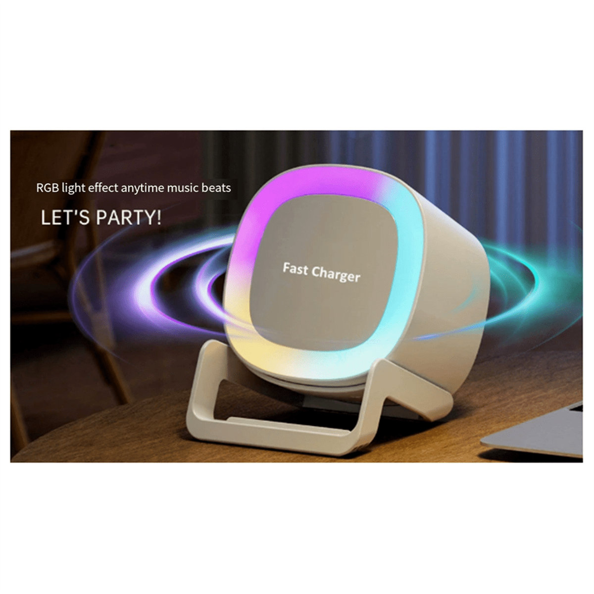 4 in 1 Bluetooth Speaker 15W Wireless Charger Mobile Phone Holder Atmosphere Night Light Desktop Speaker,1 x 4 in 1 Bluetooth Speaker,White