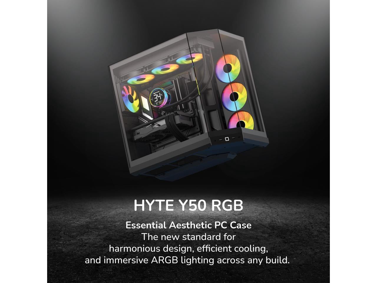 HYTE Y50 RGB Essential Aesthetic Gaming PC Case - 4 Included aRGB Fans (1x 120mm + 1x 360mm Reverse) - Dual Chamber ATX Desktop Chassis - Rear Connect Motherboard Compatible - Pitch Black